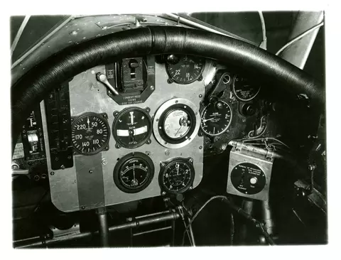 Historical photo shows complex cockpit control panel