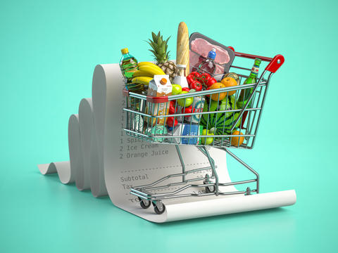 Grocery cart and shopping receipt illustration