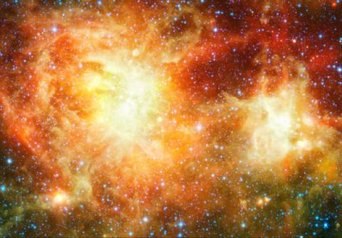 Yellow star and gas clouds