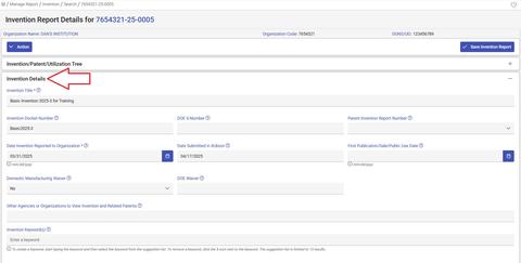 Arrow Pointing to Invention Details Panel