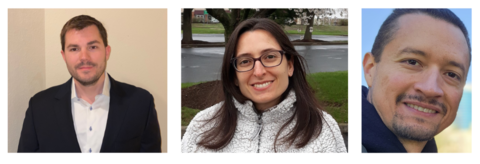 three headshot photos, a man, woman, and man