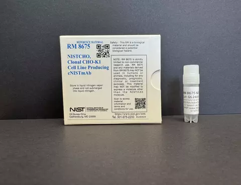 Box for NISTCHO in center, vial of NISTCHO to the right