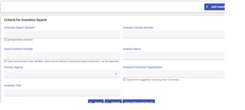 Screenshot of Search Invention Fields