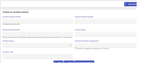 Screenshot of Search Invention Fields