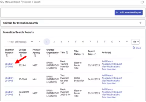 Screenshot of Search Invention Results