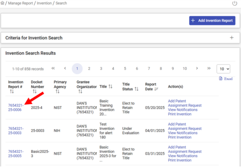 Screenshot of Search Invention Results