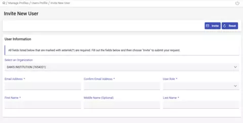 Screenshot of Invite New User Form