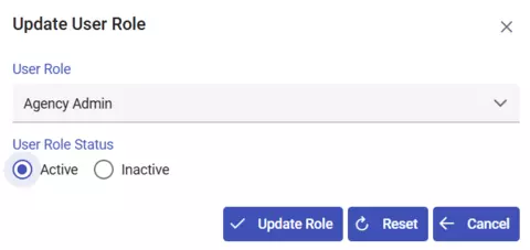 update user role agency pop-up