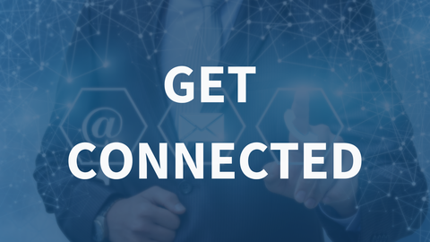 Photo says "Get Connected" overlayed onto blue background