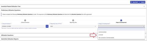 Utilization Report Stage of Development Dropdown