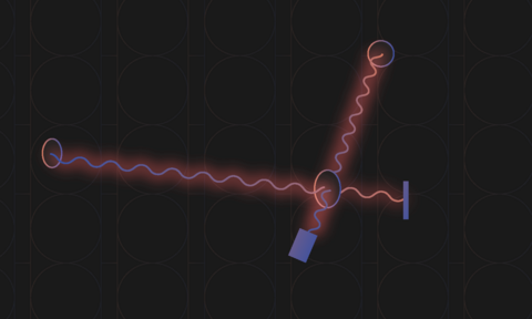 Two squiggly, glowing lines cross over one another at an oval.