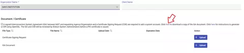 Screenshot of Click Here for ISA Document