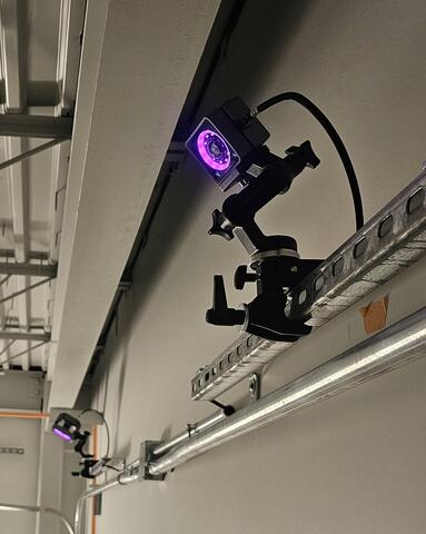 OptiTrack motion capture camera, mounted in NIST PSCR's Z-Axis Test Facility