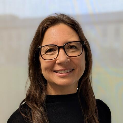 Rebecca Zangmeister, a woman with long brown hair and glasses, smiling for a professional headshot. 