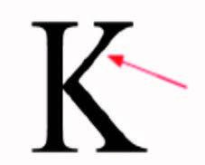 Arm image-A stroke that is attached at one end to another portion of the character such as that in the upper right portion of the upper case "K".