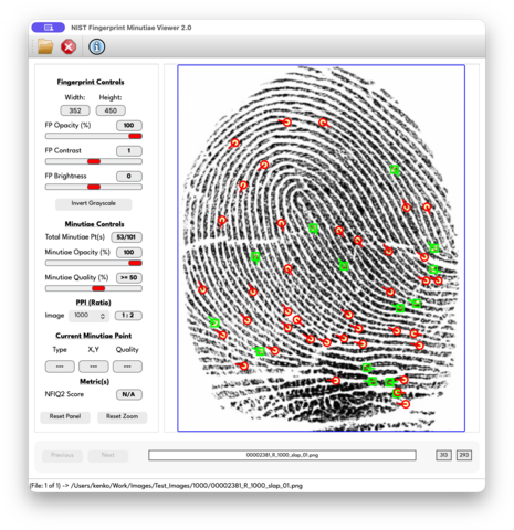 Screenshot of Fingerprint in Fingerprint Minutiae Viewer V1.0