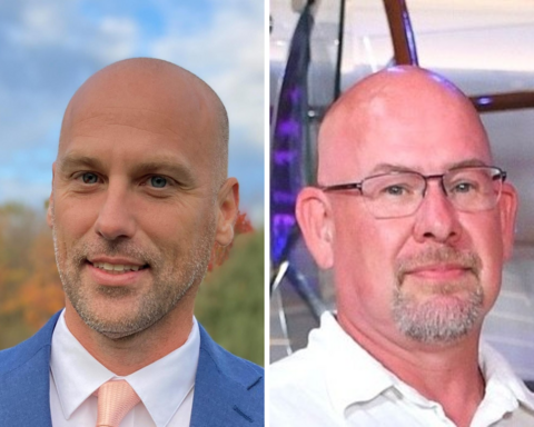Collage of two photos: Clay Davis (left) and Kevin Huncik (right) smiling for professional headshots.