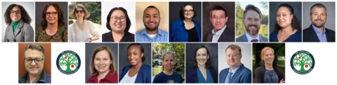 Collage of several headshots of professional NIST staff, with two missing from the group and in their place are event icons.