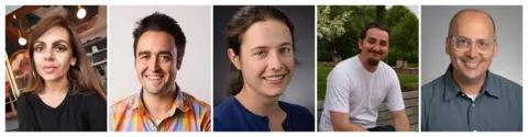 Collage of headshots of NIST professionals. Two women and three men.