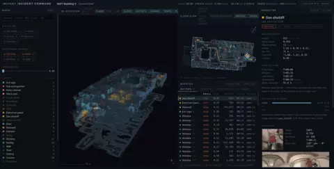 A live scan from INSIGHT mapping doors, exit signs, electrical panels, and additional structures useful for reference during incident pre-planning stages.