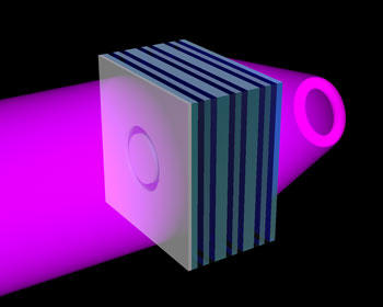 A NIST team has created an ultraviolet (UV) metamaterial formed of alternating nanolayers of silver (green) and titanium dioxide (blue)