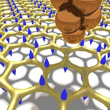 Tunneling electrons from a scanning tunneling microscope tip excite phonons in a graphene lattice.