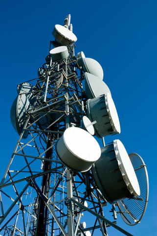 telecommunications tower, view from below