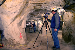 Electronics engineer Dennis Camell aligns antennas in an old California silica mine for a NIST study identifying optimal frequencies for radio signal transmissions in tunnels.