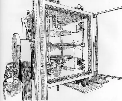 sketch of a NIST one-meter line-heat-source guarded-hot-plate apparatus