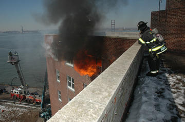 burning apartment building