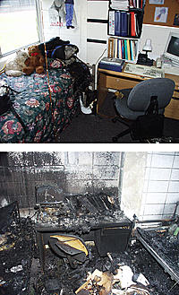 Post-fire photos of dorm room