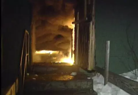Exit door near platform during fire.