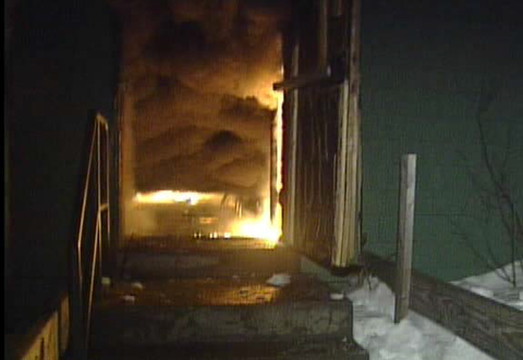 Exit door near platform during fire.