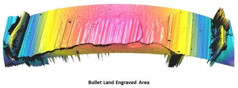 3D topography of a bullet land engraved area