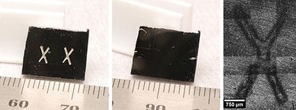 For an experiment to recover serial numbers that have been destroyed, NIST researchers hand-stamped X imprints into stainless steel (first image) to simulate a firearm serial number.