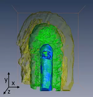 colorized 3d side view of a battery