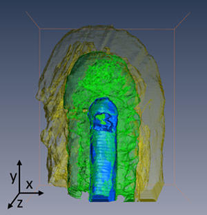 colorized 3d side view of a battery