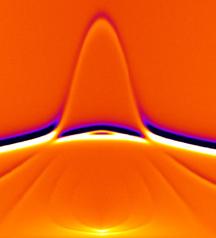 Spectroscopic image showing the microwave-frequency magnetic resonances of an array of parallel, metallic thin film nanowires ("stripes")