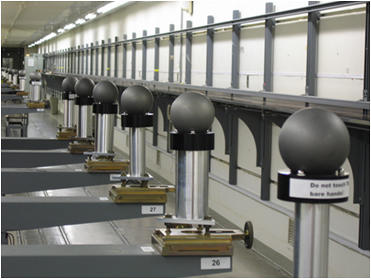 Ranging test for laser scanners using a 1D ball array
