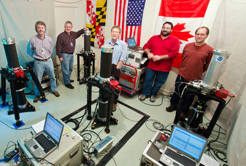 The 2012 participants, from left:  David Newell of PML, Jacques Liard of NRCan, Dave Inglis of NRS, Jason Silliker of NRCan, and Mark Eckl of NOAA.