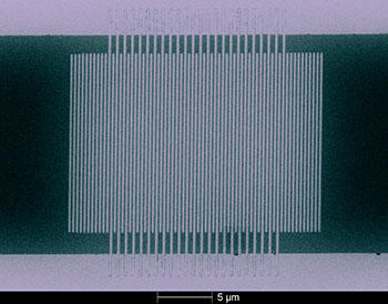 Colorized micrograph of a NIST single-photon detector 