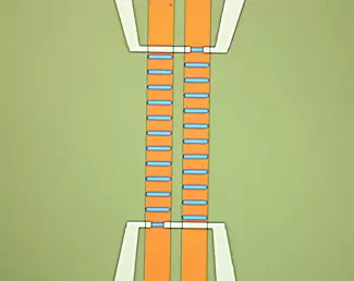 Micrograph of magnetic microfluidic chip