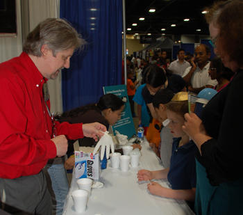 Richard Steiner demonstrates the properties of dry ice.