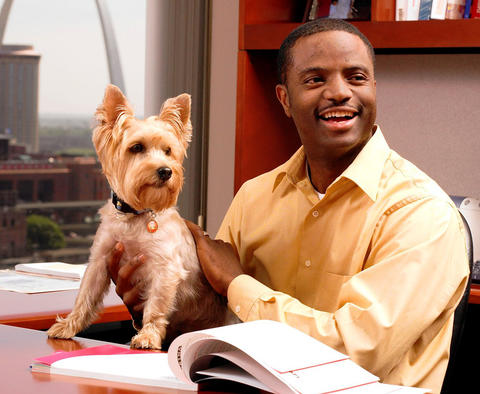 Nestlé Purina PetCare Company photo of employee with their dog at work.