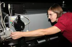 Catherine Cooksey with calibrations device