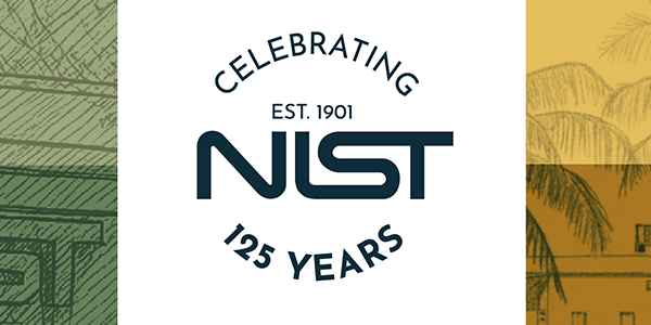 NIST 125 Years logo with colored vertical strips on edge