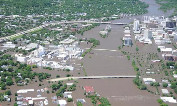 a flooded downtown Cedar Rapids