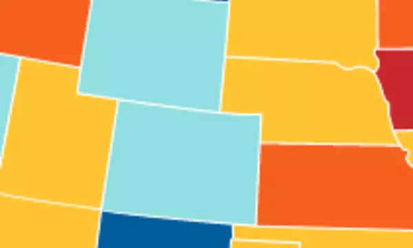 multiple colored U.S. states close up