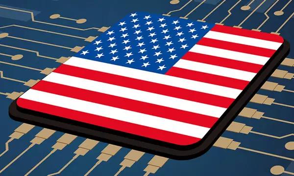 Illustration of a U.S. flag on a circuit board