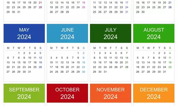 A picture of a 12 month calendar for 2024